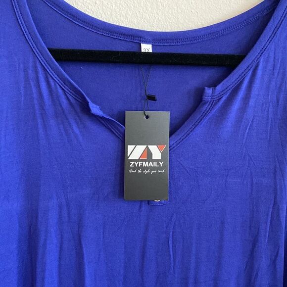 ZYFMAILY Womens Ruffle Short Sleeve Top Flowy Henley V Neck Tunic 3x royal blue - Picture 6 of 6